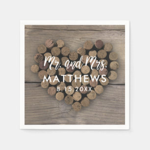 Wine Cork Heart Wedding Cocktail Napkins