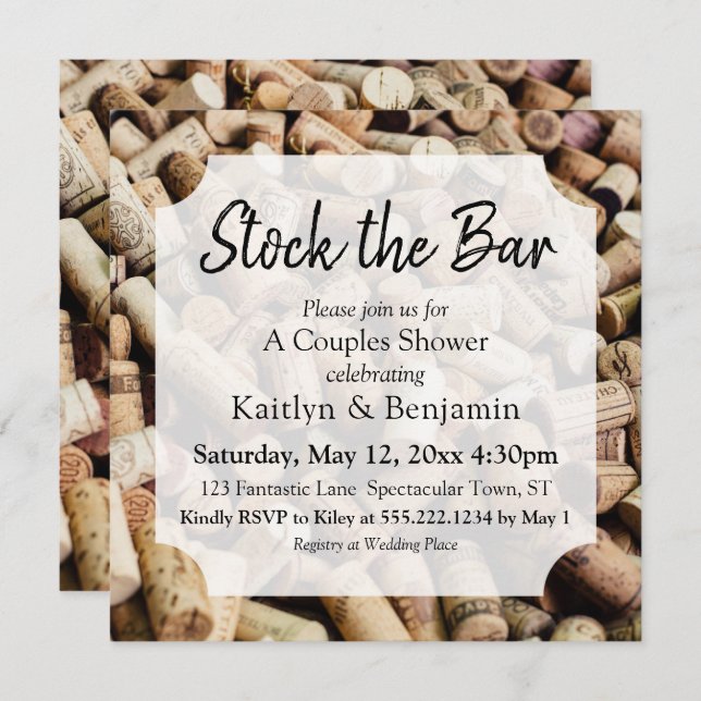 Wine Cork Photo, Stock the Bar Couples Shower Invitation (Front/Back)
