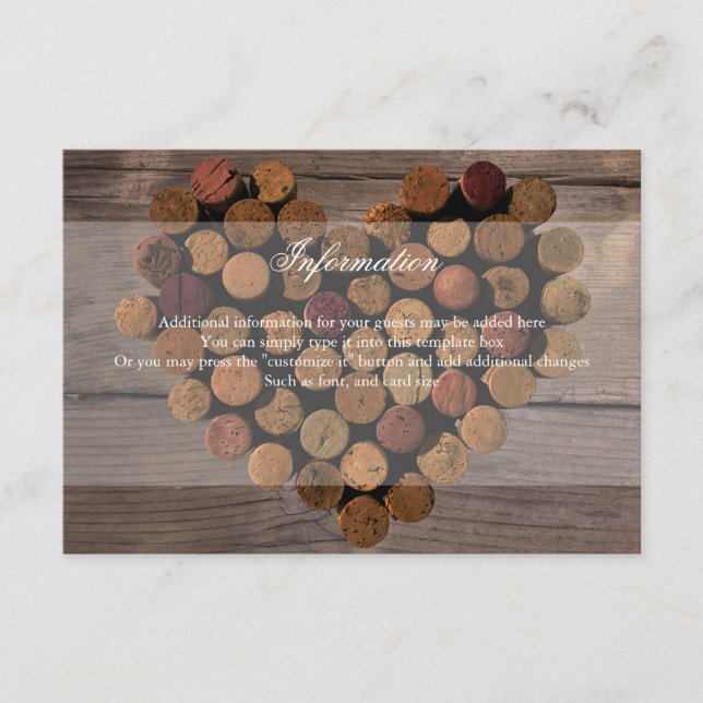 Wine Cork Rustic Information Card (Front)