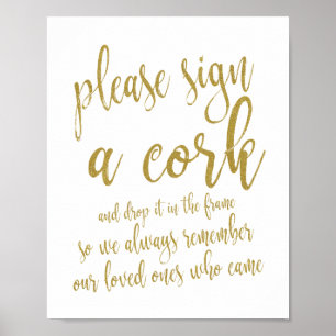 Wine Cork Wedding Guest Book Gold Glitter Sign