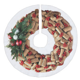 Wine Cork Wreath with Evergreen Faux Linen Tree Skirt