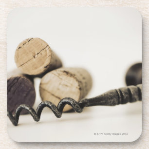Wine corks with corkscrew coaster