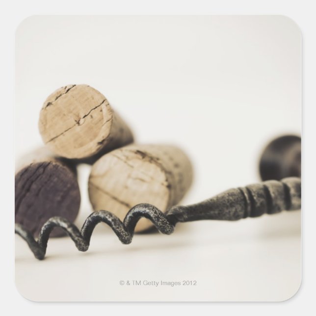 Wine corks with corkscrew square sticker (Front)