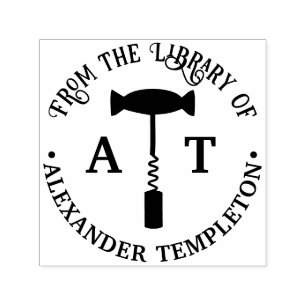 Wine Corkscrew Library Book Name Self-inking Stamp
