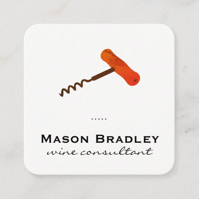 Wine Corkscrew Square Business Card (Front)