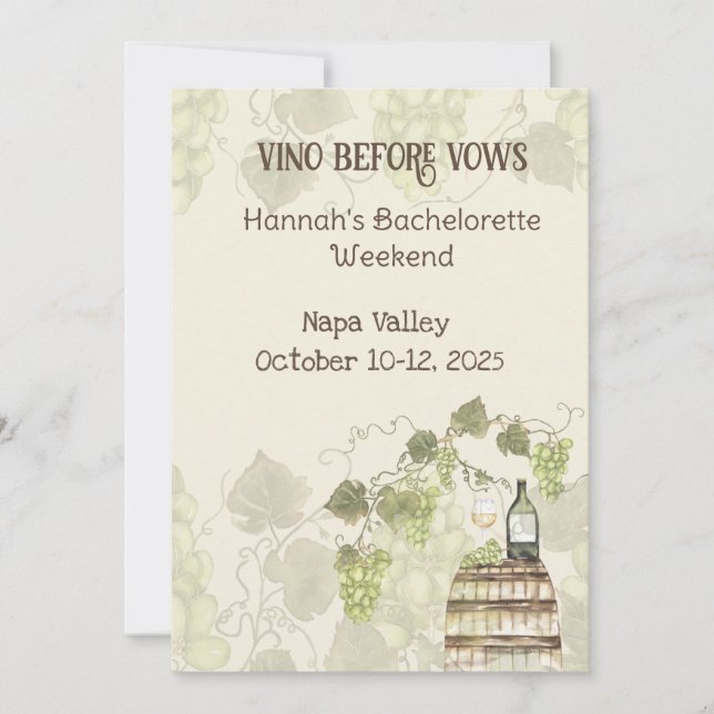 Wine Country Bachelorette Party Invitation  (Front)