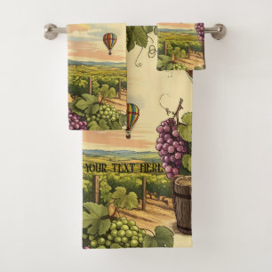 Wine Country Hot Air Balloon Vineyard Personalised Bath Towel Set