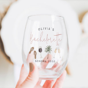 Wine Country Personalised Bachelorette Party Stemless Wine Glass