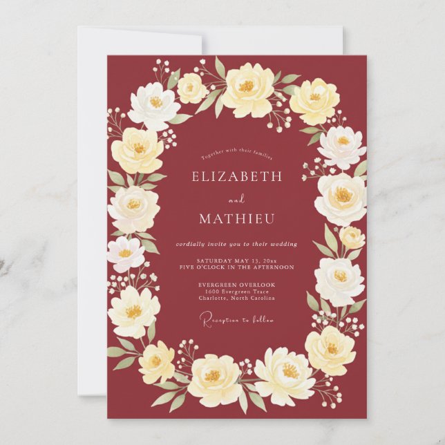 Wine Cream Petal Wedding Invitation (Front)