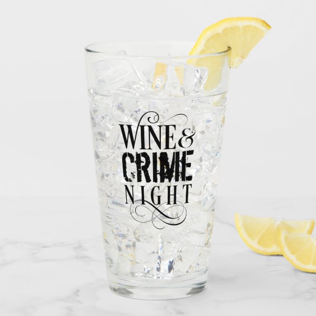 Wine & Crime Night - funny true crime Glass (Back Ice)