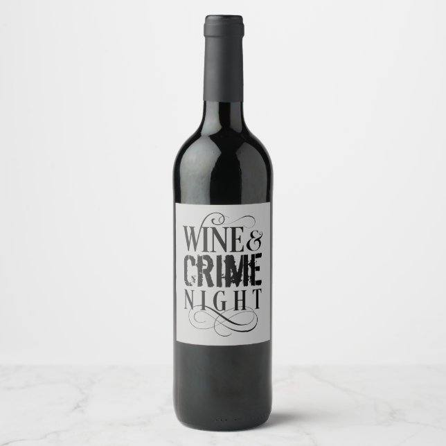 Wine & Crime Night - funny true crime Wine Label (Front)