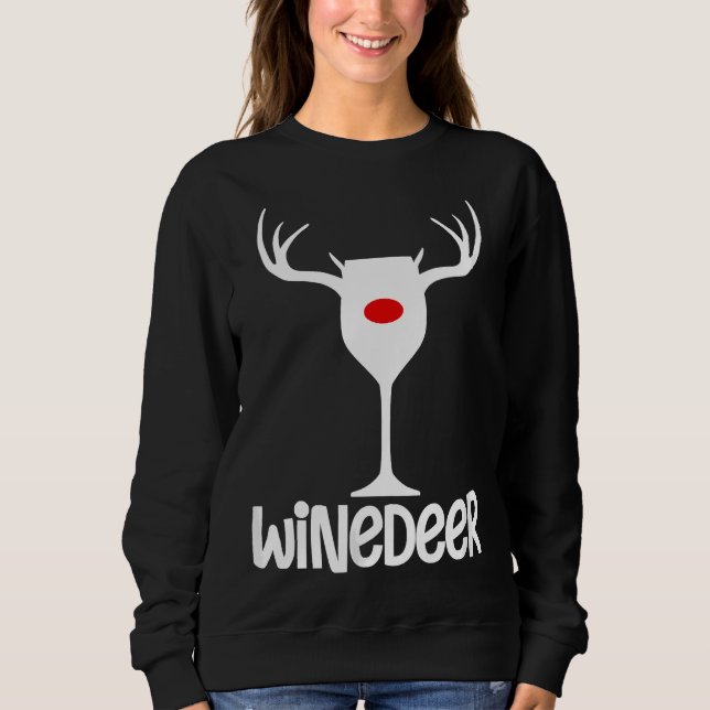 Wine Deer Wine Christmas Sweatshirt (Front)