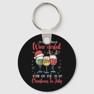 Wine-derful Christmas In July Holiday Summer Beach Key Ring