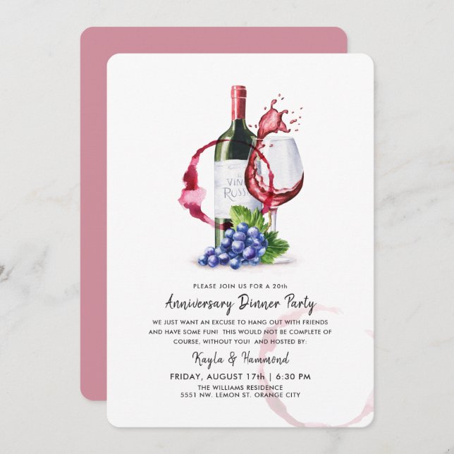 Wine & Dinner Occassion Anniversary Red Style Invitation (Front/Back)