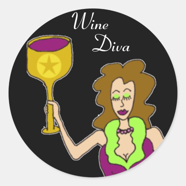 Wine Diva Dark Classic Round Sticker (Front)