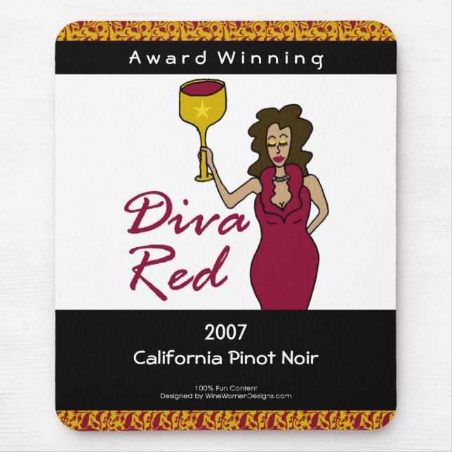 Wine Diva, Diva Red Custom Wine Label Mouse Pad (Front)