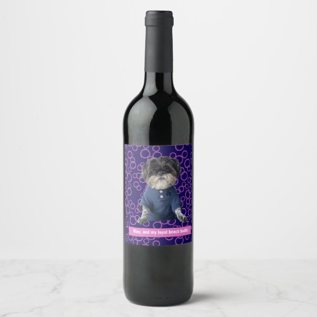 Wine, Dogs and the Beach!  Add your own photo text Wine Label (Front)