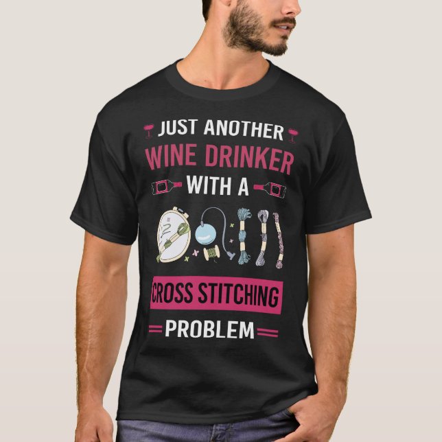 Wine Drinker Cross Stitching T-Shirt (Front)