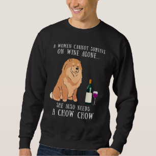 Wine Drinking And Chow Chow Dog  Women Girl Sweatshirt
