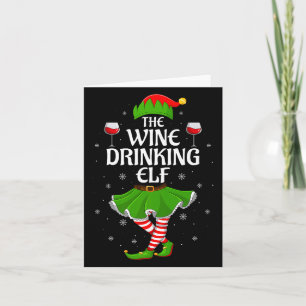 Wine Drinking Elf Christmas Family Girl Women Elf  Card