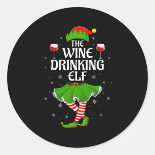 Wine Drinking Elf Christmas Family Girl Women Elf  Classic Round Sticker