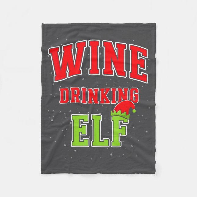 Wine Drinking Elf Christmas Family Matching Group  Fleece Blanket (Front)