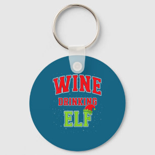 Wine Drinking Elf Christmas Family Matching Group  Key Ring