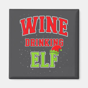 Wine Drinking Elf Christmas Family Matching Group  Magnet