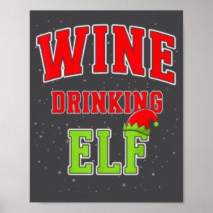 Wine Drinking Elf Christmas Family Matching Group  Poster