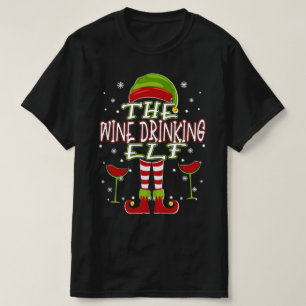 Wine Drinking Elf Family Matching 2021 Christmas T-Shirt