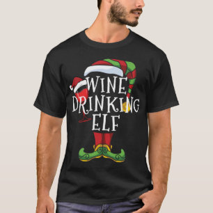 Wine Drinking Elf Family Matching Christmas Funny T-Shirt