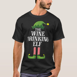 Wine Drinking Elf Matching Family Group Christmas  T-Shirt