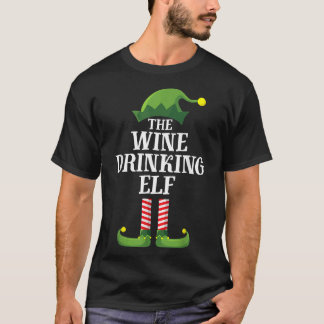 Wine Drinking Elf Matching Family Group Christmas T-Shirt