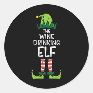 Wine Drinking Elf Xmas Christmas For Family Mom Classic Round Sticker