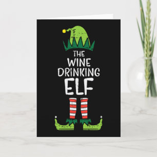 Wine Drinking Elf Xmas Christmas For Family Mum Card