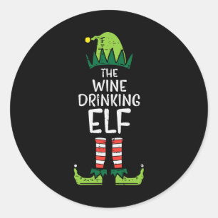 Wine Drinking Elf Xmas Christmas For Family Mum Classic Round Sticker