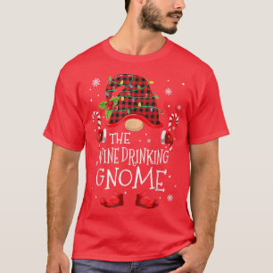 Wine Drinking Gnome Buffalo Plaid Matching Family  T-Shirt