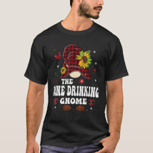 Wine Drinking Gnome Buffalo Plaid Matching Family T-Shirt