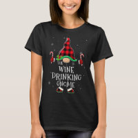 Wine Drinking Gnome Buffalo Plaid Matching Family 
