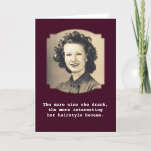 Wine Drinking Hairstyle Vintage Photo Card
