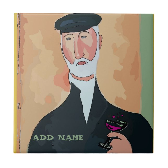 Wine Drinking Man Ceramic Tile (Front)