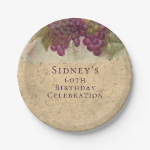 Wine Elegant 60th Birthday Rustic Vineyard Paper Plate
