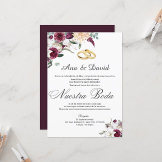 Wine Elegant Watercolor Floral Wedding Invitation