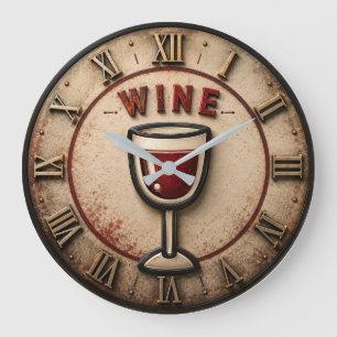 Wine Emoji Modern Funny Minimalist Bar Decor Large Clock