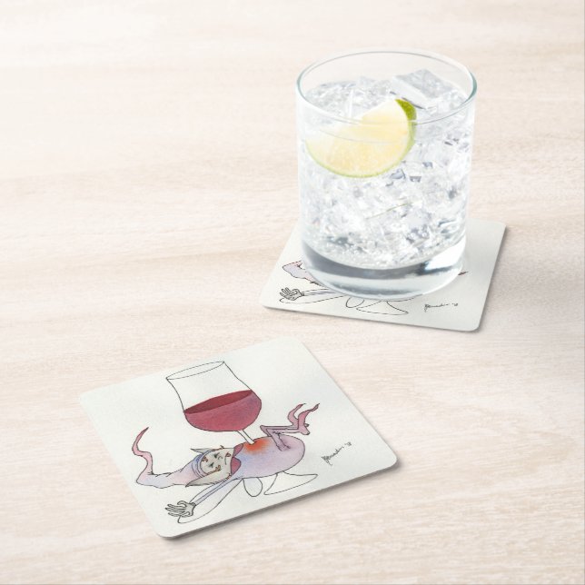 Wine fairy square paper coaster (Insitu)