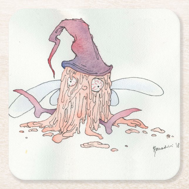 Wine fairy square paper coaster (Front)