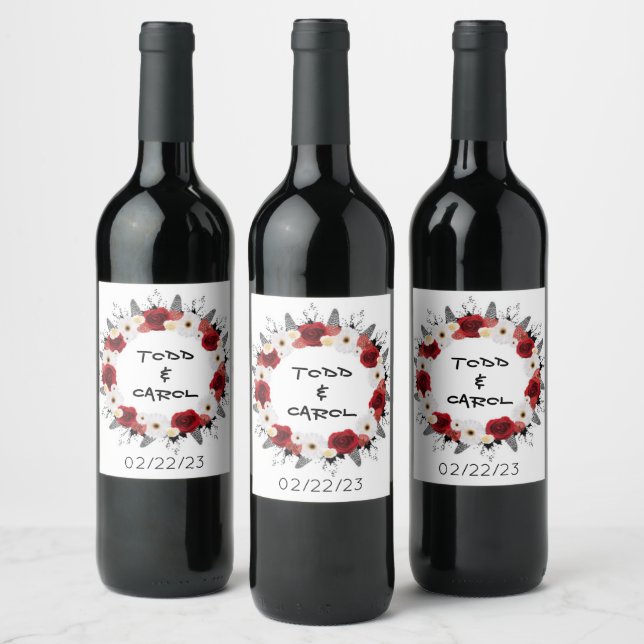 Wine Favor Personalized Flowers Stamp Label (Bottles)
