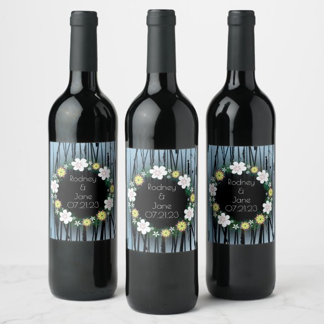 Wine Favor Personalized Flowers Stamp Label (Bottles)
