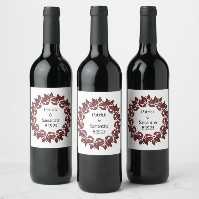 Wine Favor Personalized Flowers Stamp Label (Bottles)