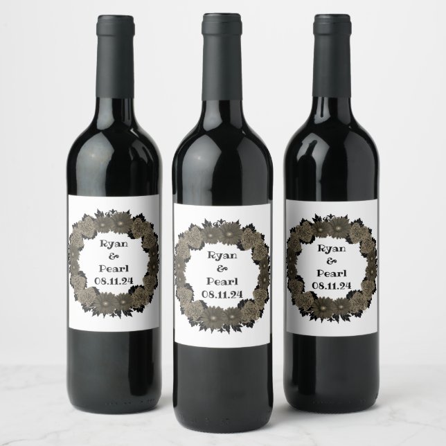 Wine Favor Personalized Flowers Stamp Label (Bottles)